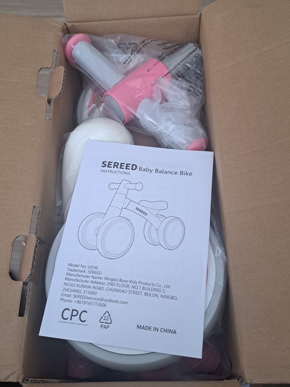 Pink & White Baby Balance Bike - Beginner Ride-On
